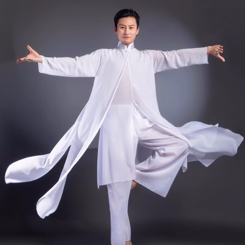 Men's folk dance wear chinese hanfu kungfu wushu competition costumes swordsman tai chi dance long gown for man